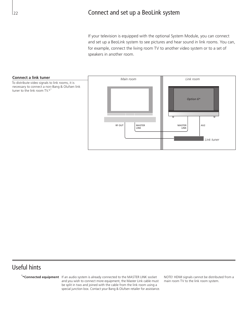 Connect and set up a beolink system, Useful hints | Bang & Olufsen BeoVision 8-40 User Guide User Manual | Page 22 / 44