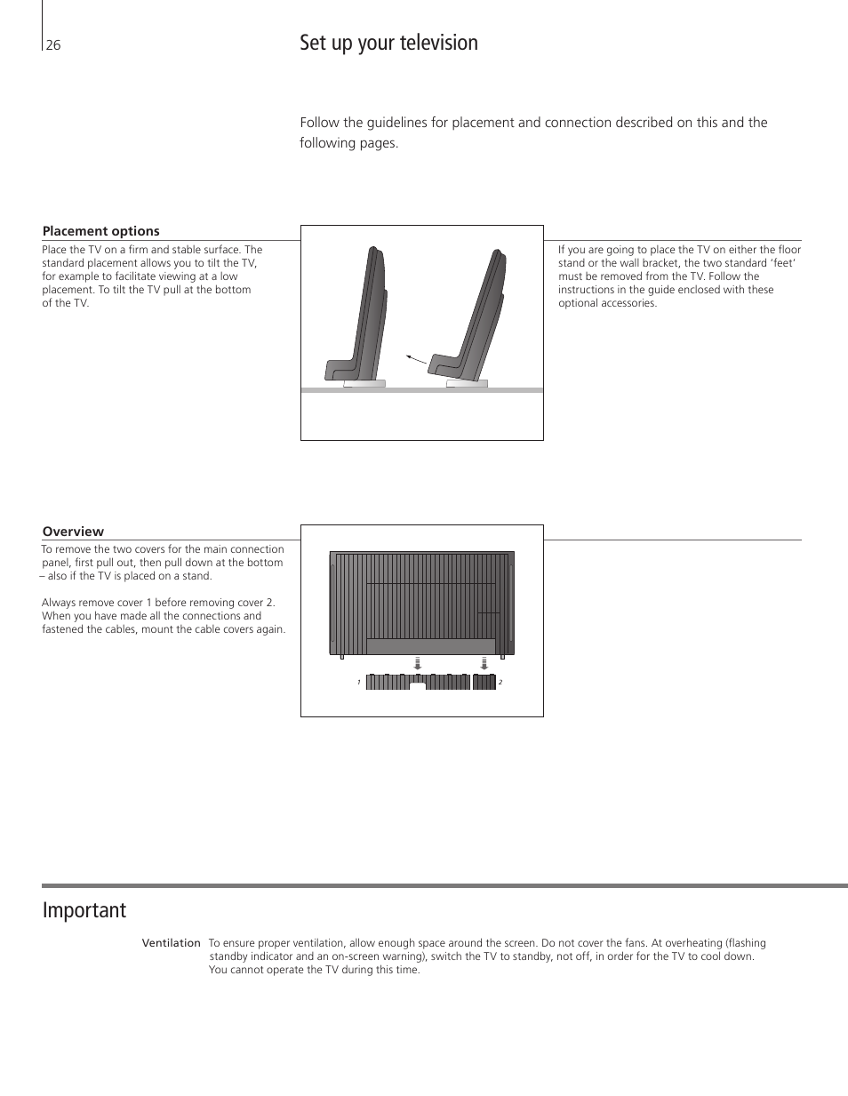 Set up your television, Set up your television important | Bang & Olufsen BeoVision 8-40 User Guide User Manual | Page 26 / 44