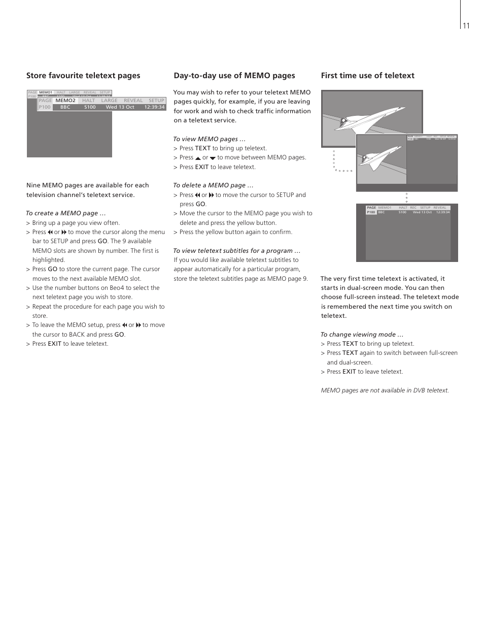 First time use of teletext, 11 store favourite teletext pages | Bang & Olufsen BeoVision 8-40 User Guide (pre Aug 2010) User Manual | Page 11 / 60
