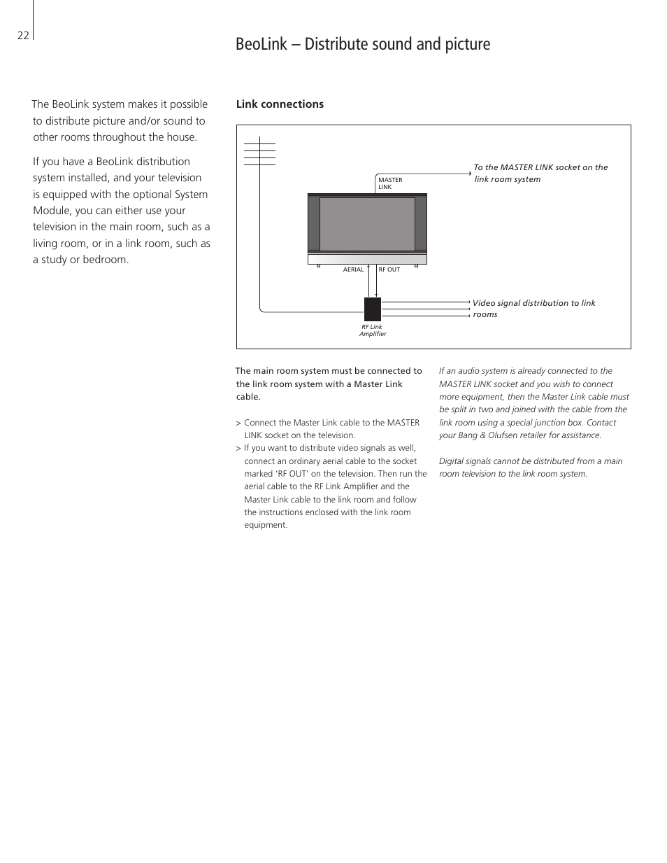 Beolink – distribute sound and picture, Link connections | Bang & Olufsen BeoVision 8-40 User Guide (pre Aug 2010) User Manual | Page 22 / 60