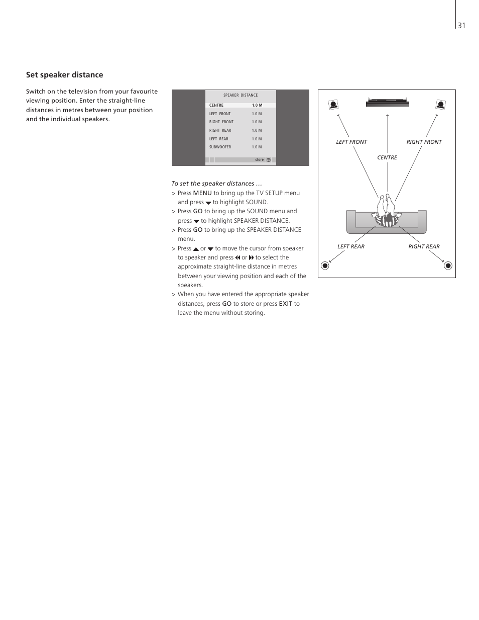 Set speaker distance, 31 set speaker distance | Bang & Olufsen BeoVision 8-40 User Guide (pre Aug 2010) User Manual | Page 31 / 60