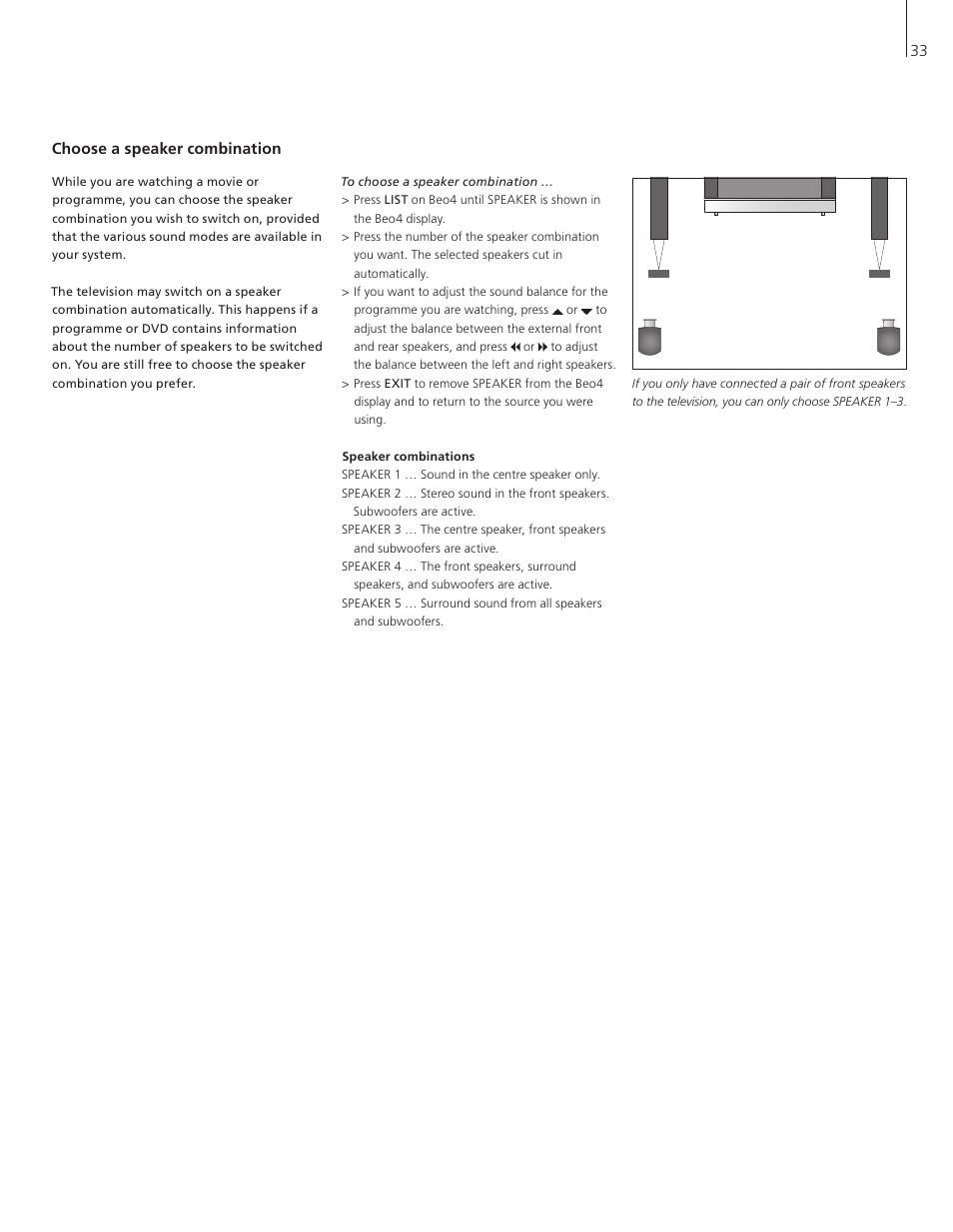 Choose a speaker combination | Bang & Olufsen BeoVision 8-40 User Guide (pre Aug 2010) User Manual | Page 33 / 60