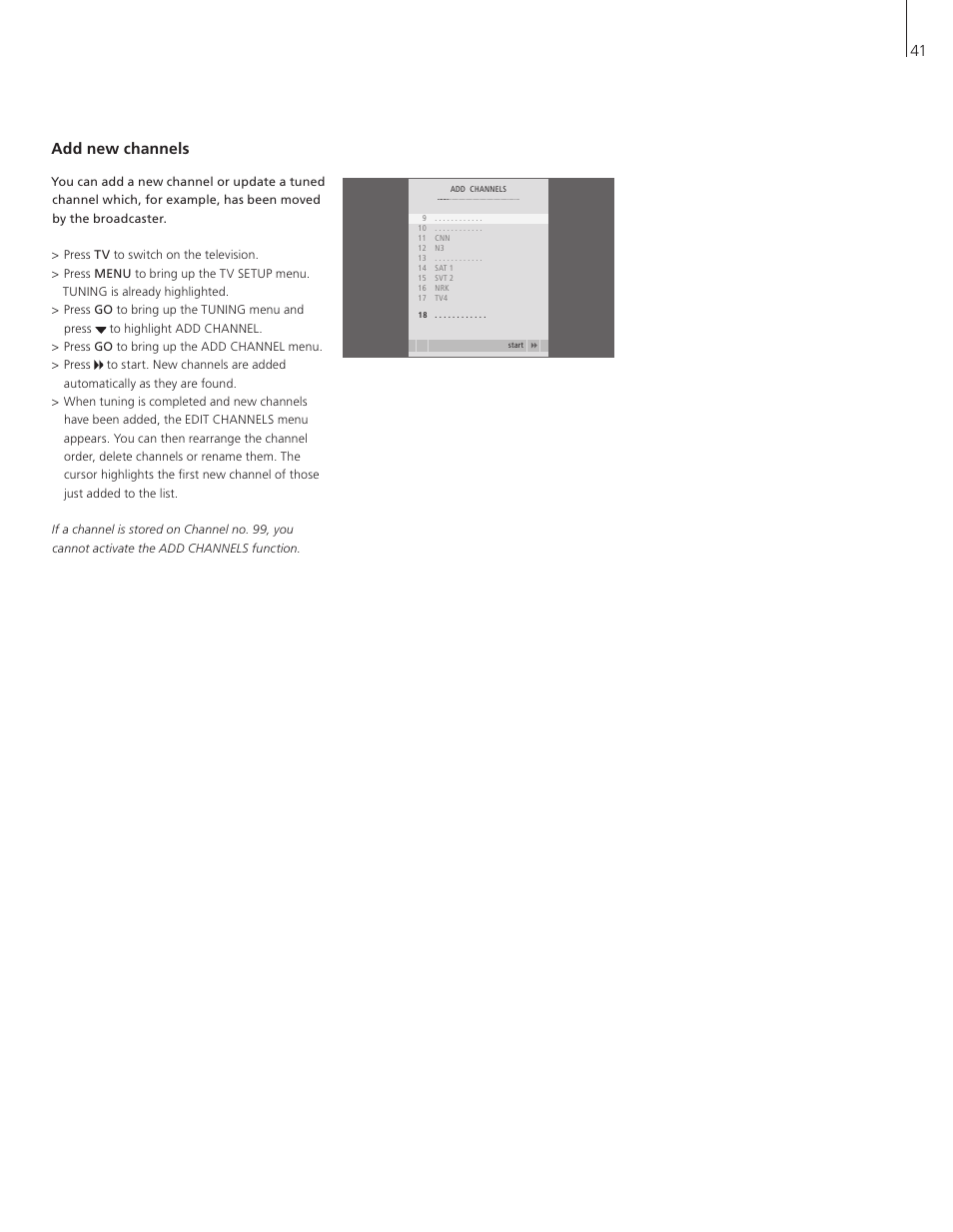 Add new channels, 41 add new channels | Bang & Olufsen BeoVision 8-40 User Guide (pre Aug 2010) User Manual | Page 41 / 60