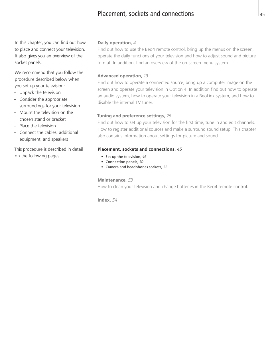 Placement, sockets and connections | Bang & Olufsen BeoVision 8-40 User Guide (pre Aug 2010) User Manual | Page 45 / 60