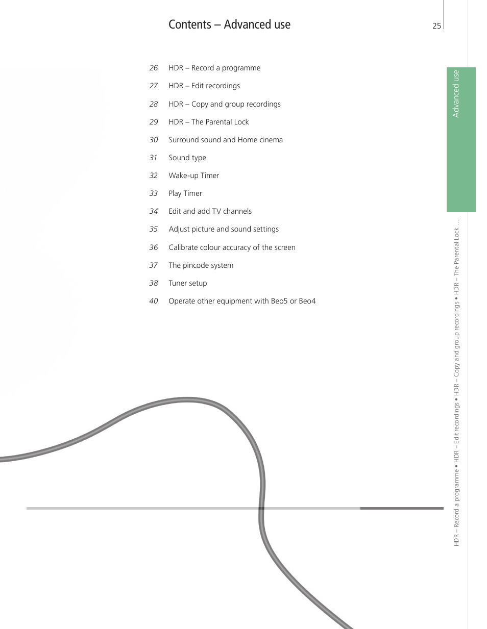 Contents – advanced use | Bang & Olufsen BeoVision 9 User Guide User Manual | Page 27 / 68