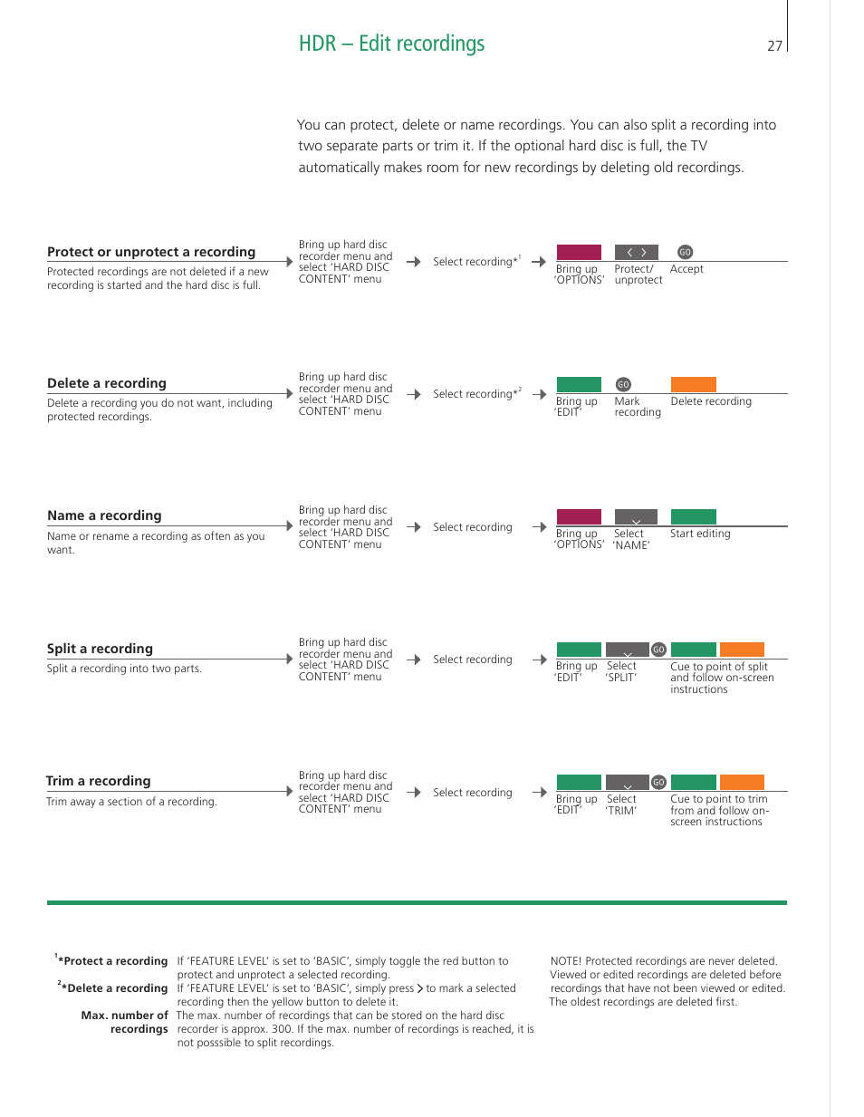 Hdr – edit recordings | Bang & Olufsen BeoVision 9 User Guide User Manual | Page 29 / 68