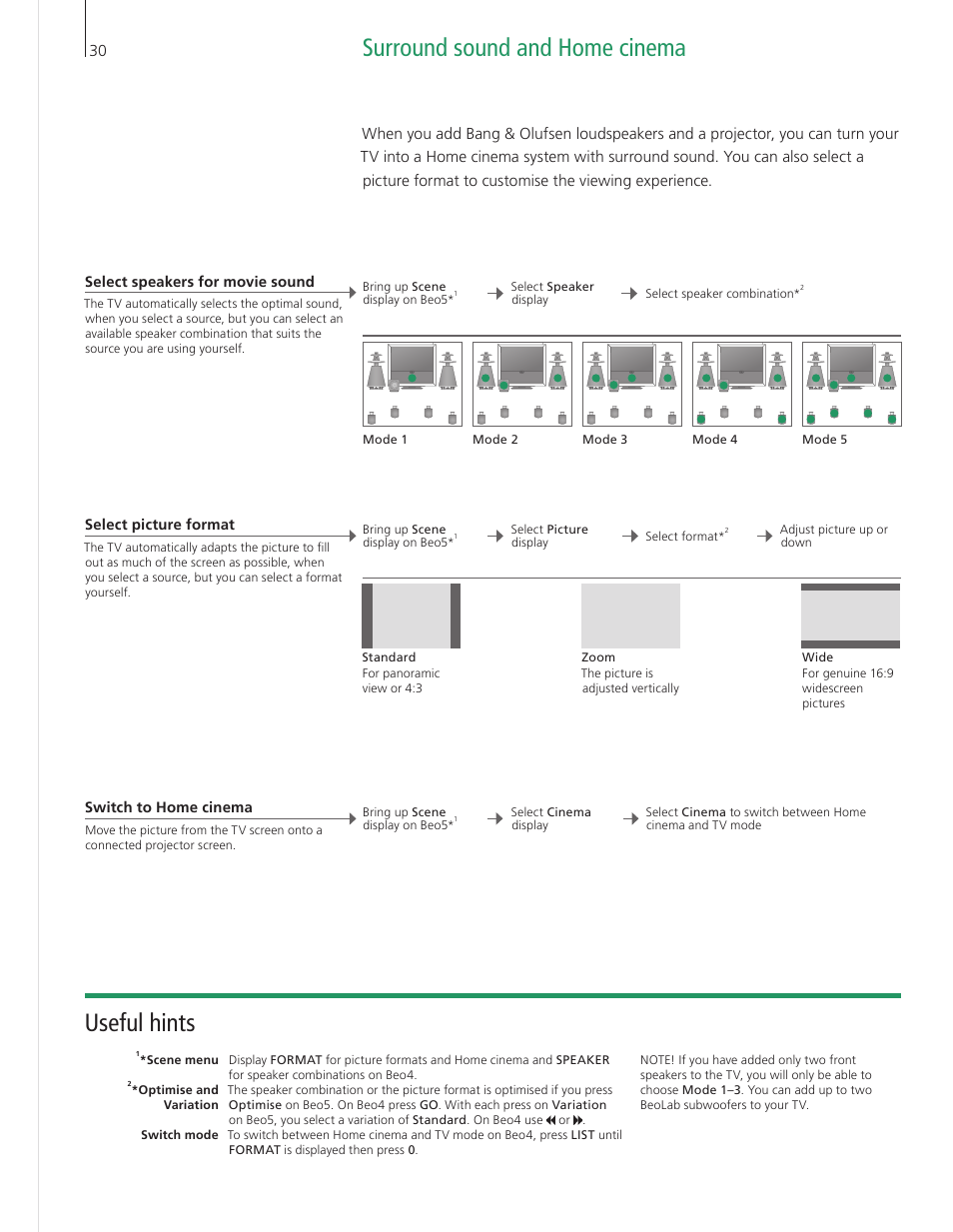 Surround sound and home cinema, Useful hints | Bang & Olufsen BeoVision 9 User Guide User Manual | Page 32 / 68