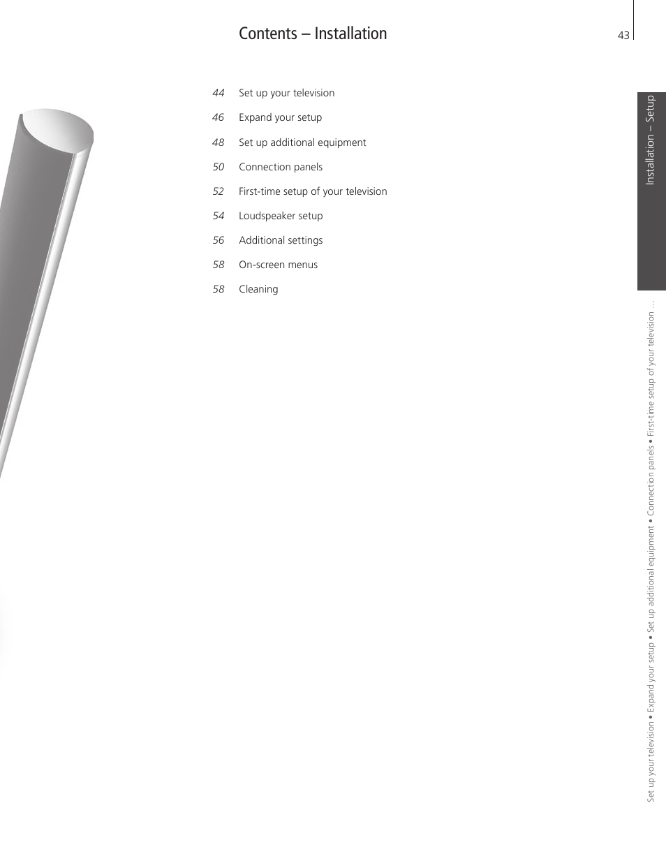 Contents – installation | Bang & Olufsen BeoVision 9 User Guide User Manual | Page 45 / 68