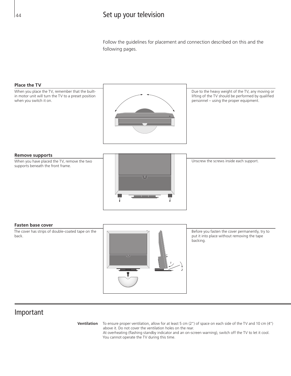 Set up your television, Set up your television important | Bang & Olufsen BeoVision 9 User Guide User Manual | Page 46 / 68