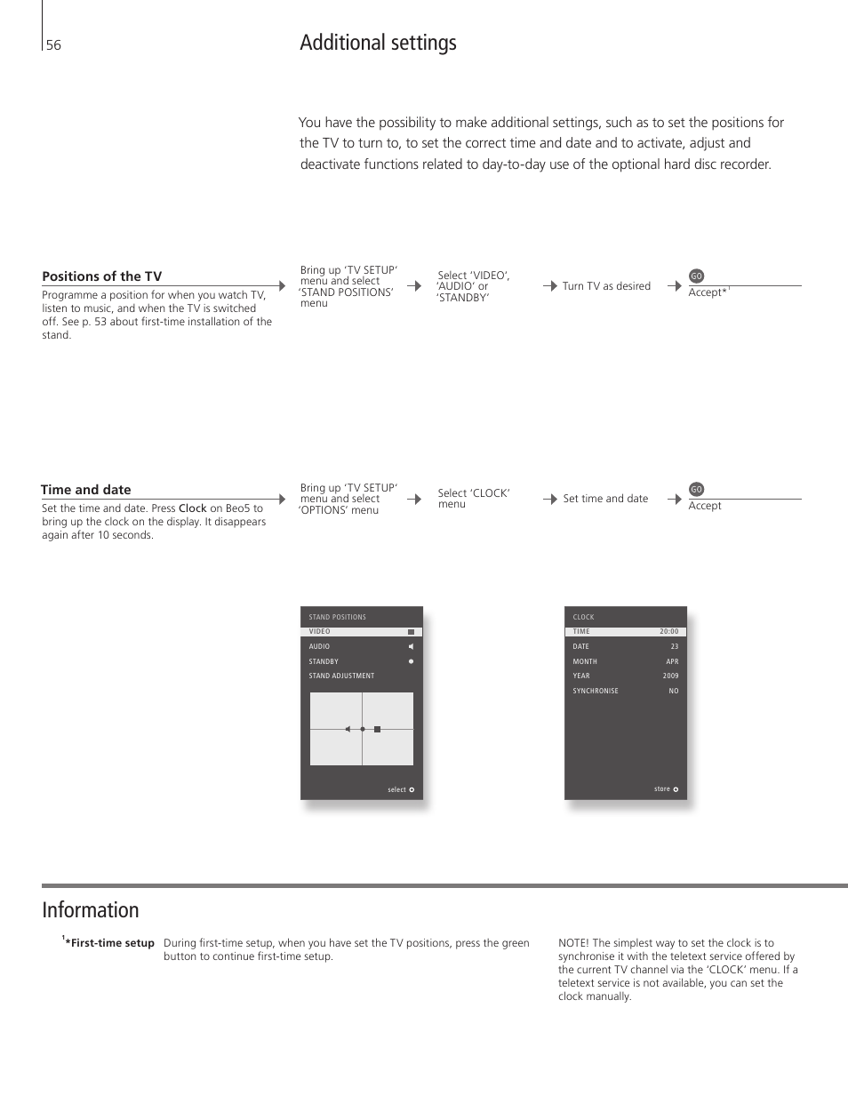 Additional settings, Information | Bang & Olufsen BeoVision 9 User Guide User Manual | Page 58 / 68