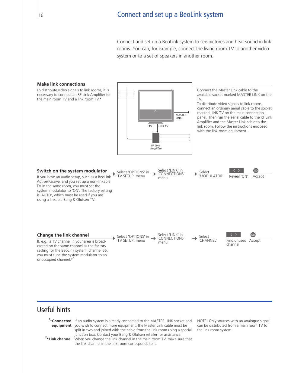 Connect and set up a beolink system, Useful hints | Bang & Olufsen BeoVision 9 User Guide User Manual | Page 18 / 64