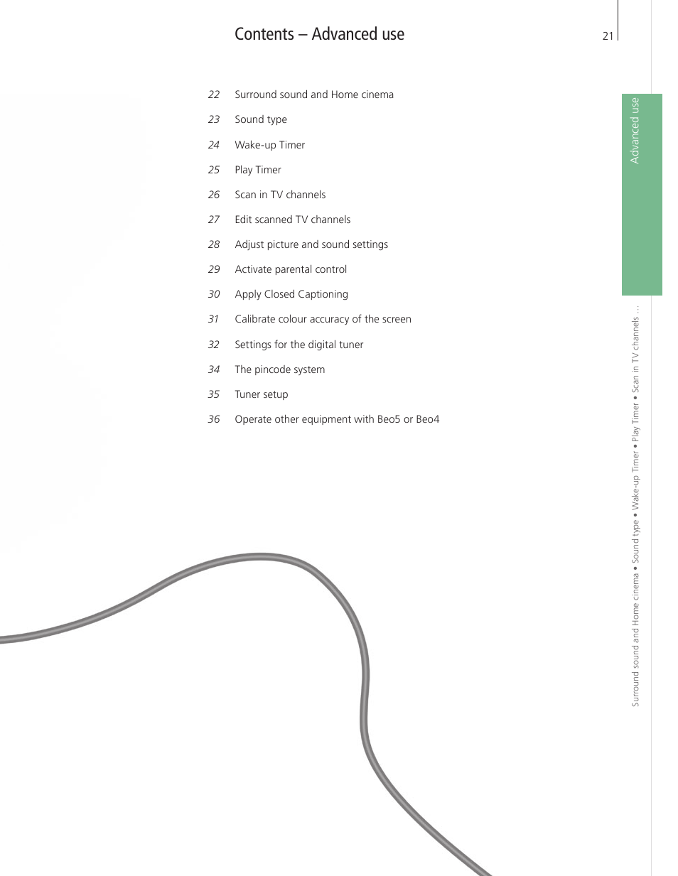 Contents – advanced use | Bang & Olufsen BeoVision 9 User Guide User Manual | Page 23 / 64