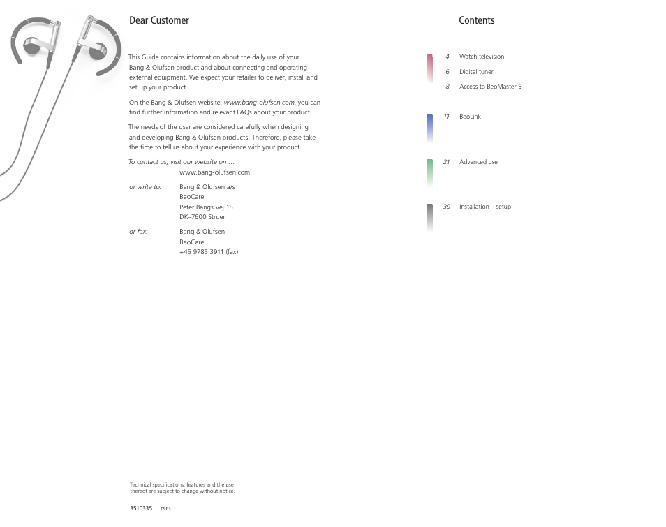 Bang & Olufsen BeoVision 9 User Guide User Manual | Page 3 / 64