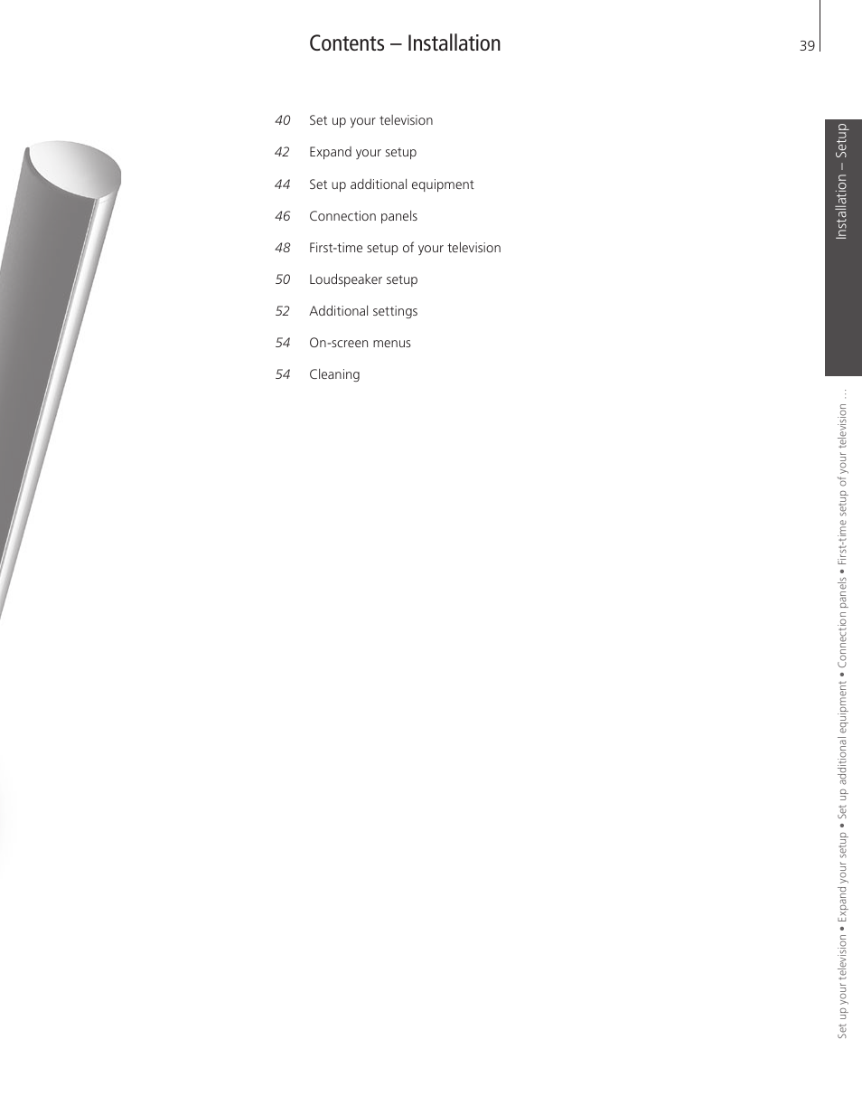 Contents – installation | Bang & Olufsen BeoVision 9 User Guide User Manual | Page 41 / 64