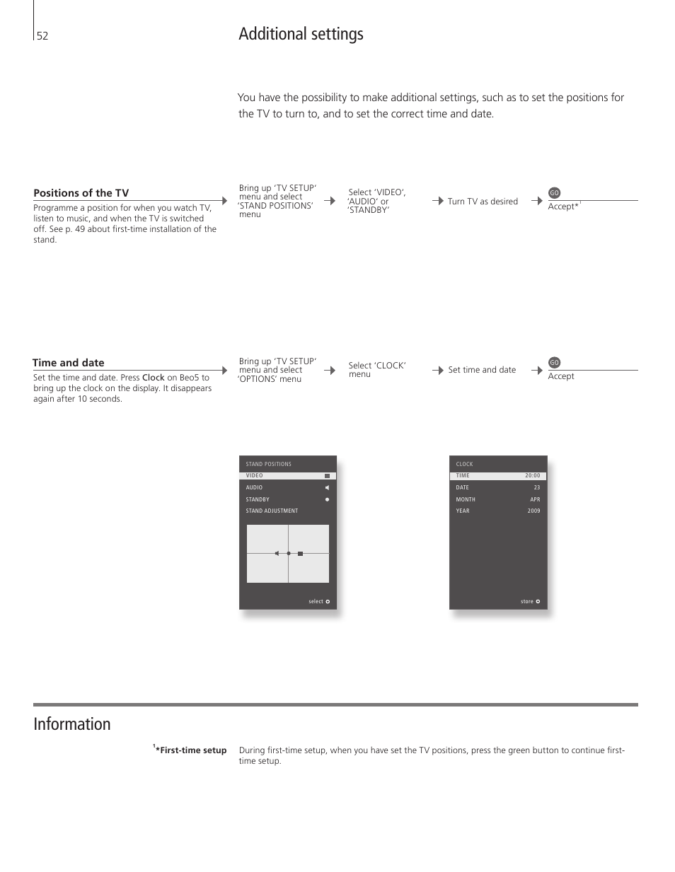 Additional settings, Information | Bang & Olufsen BeoVision 9 User Guide User Manual | Page 54 / 64
