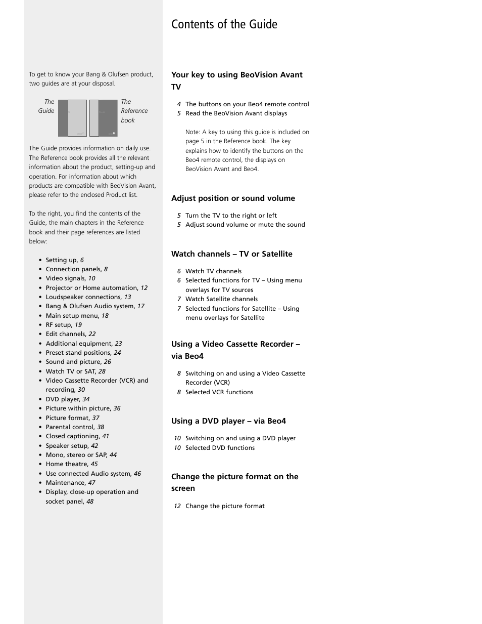 Contents of the guide | Bang & Olufsen BeoVision Avant (1995-2005) User Manual | Page 3 / 16