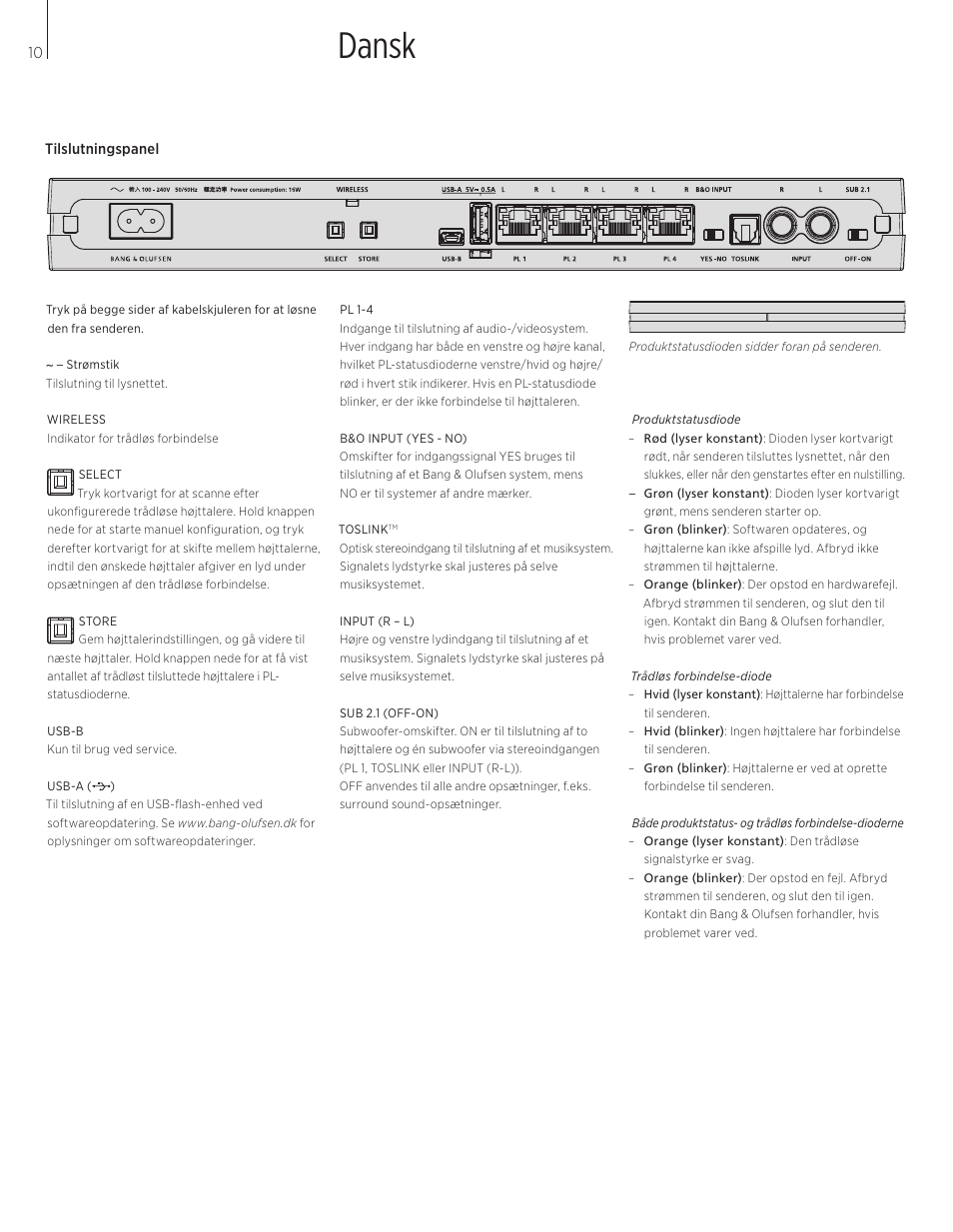 Dansk | Bang & Olufsen BeoLab Transmitter 1 User Guide User Manual | Page 10 / 84