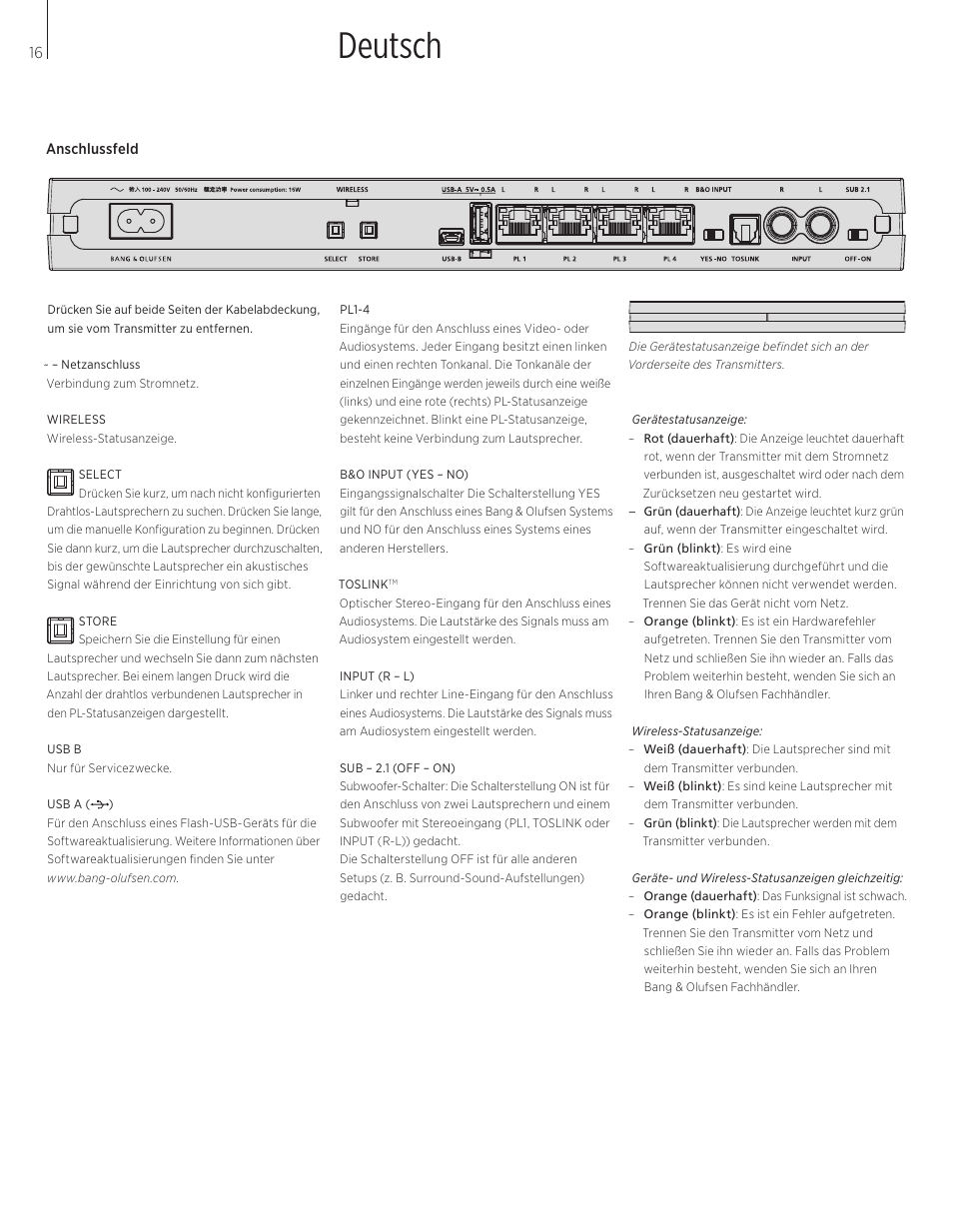 Deutsch | Bang & Olufsen BeoLab Transmitter 1 User Guide User Manual | Page 16 / 84