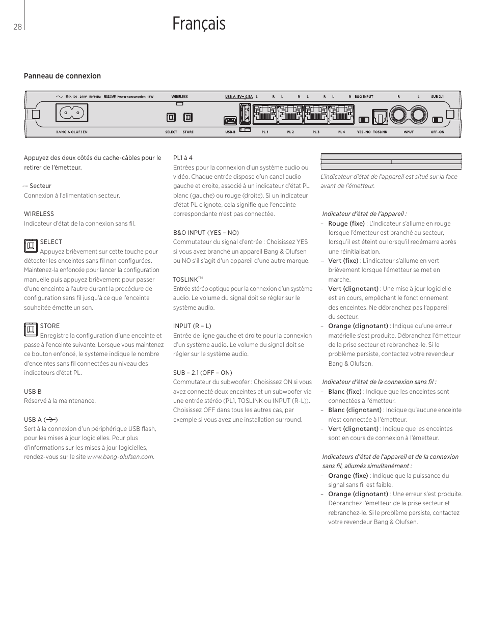 Français | Bang & Olufsen BeoLab Transmitter 1 User Guide User Manual | Page 28 / 84