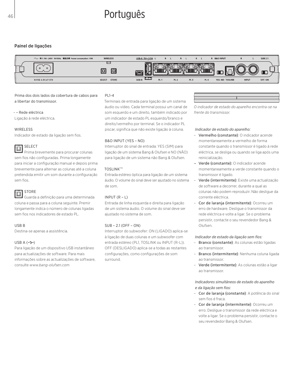 Português | Bang & Olufsen BeoLab Transmitter 1 User Guide User Manual | Page 46 / 84