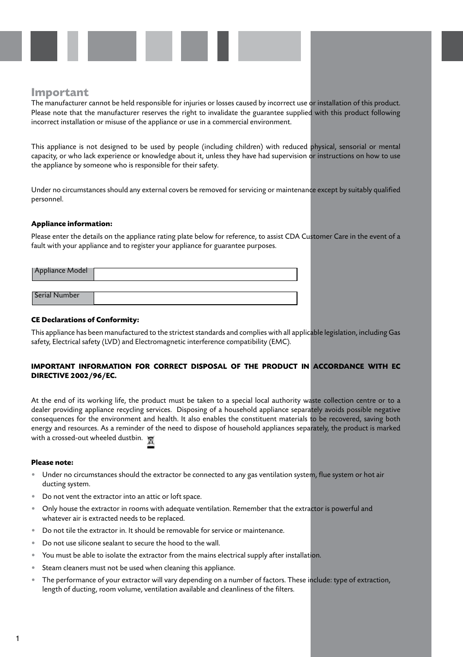 Important | CDA EVPK9 User Manual | Page 2 / 16