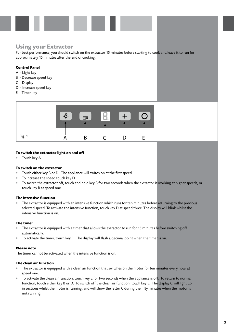 Using your extractor, Ab c d e | CDA EVPK9 User Manual | Page 3 / 16