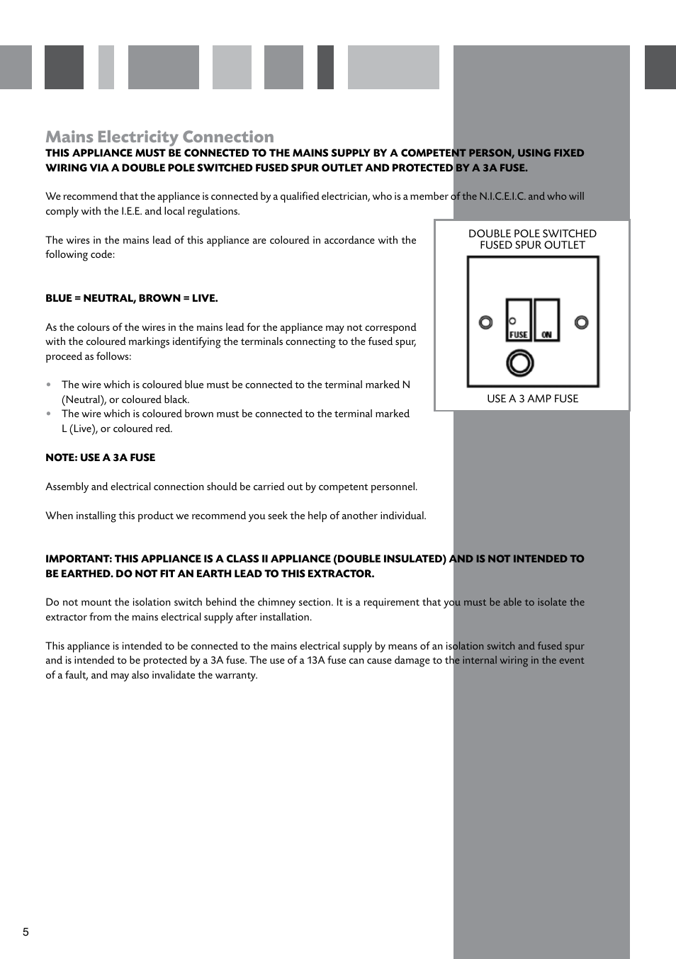 Mains electricity connection | CDA EVPK9 User Manual | Page 6 / 16