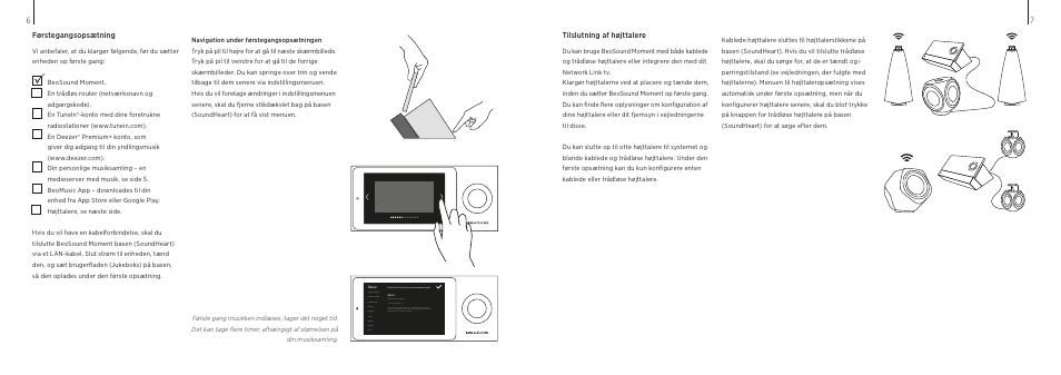 Førstegangsopsætning, Tilslutning af højttalere | Bang & Olufsen BeoSound Moment User Manual | Page 4 / 29