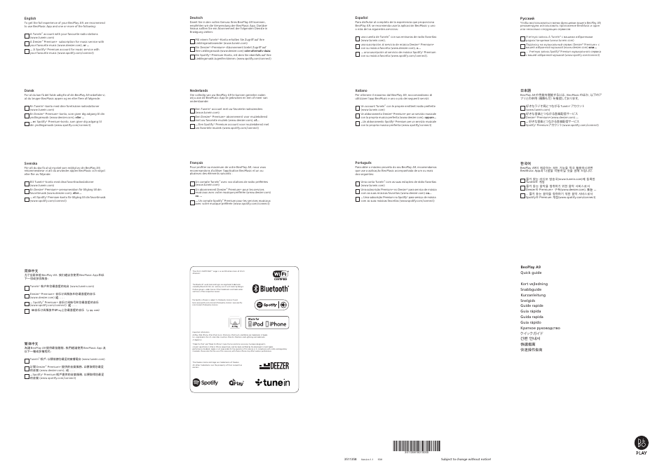 Bang & Olufsen BeoPlay A9 - User Guide User Manual | Page 2 / 2