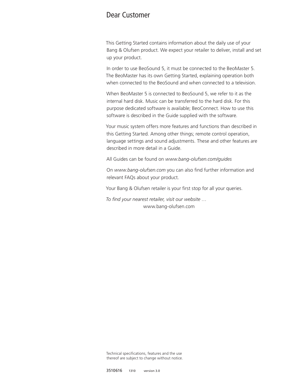 Dear customer | Bang & Olufsen BeoSound 5 Getting Started User Manual | Page 3 / 24