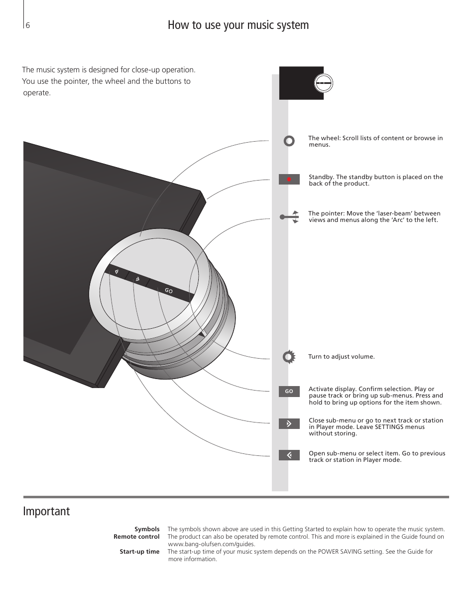 How to use your music system, Important | Bang & Olufsen BeoSound 5 Getting Started User Manual | Page 6 / 24