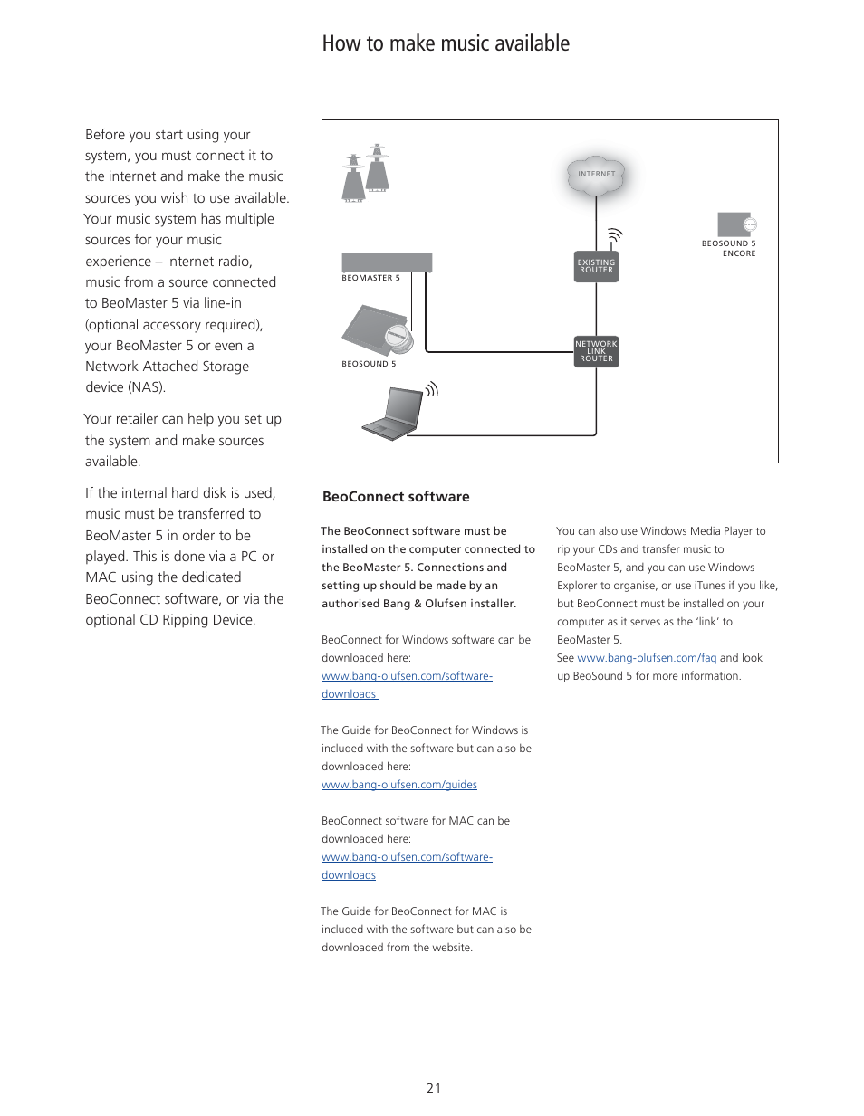 How to make music available | Bang & Olufsen BeoSound 5 User Guide User Manual | Page 21 / 32