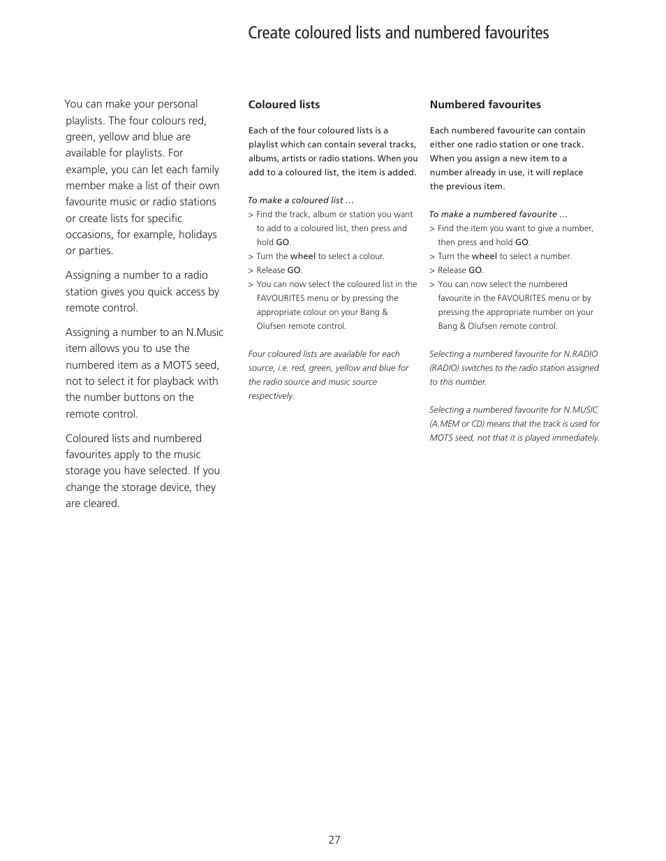 Create coloured lists and numbered favourites | Bang & Olufsen BeoSound 5 User Guide User Manual | Page 27 / 32