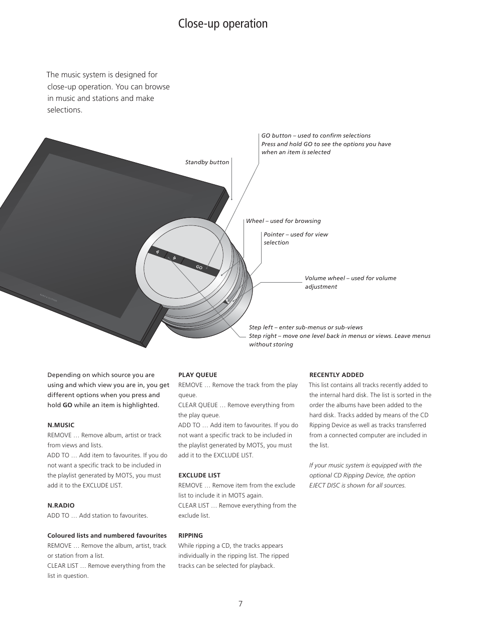 Close-up operation | Bang & Olufsen BeoSound 5 User Guide User Manual | Page 7 / 32