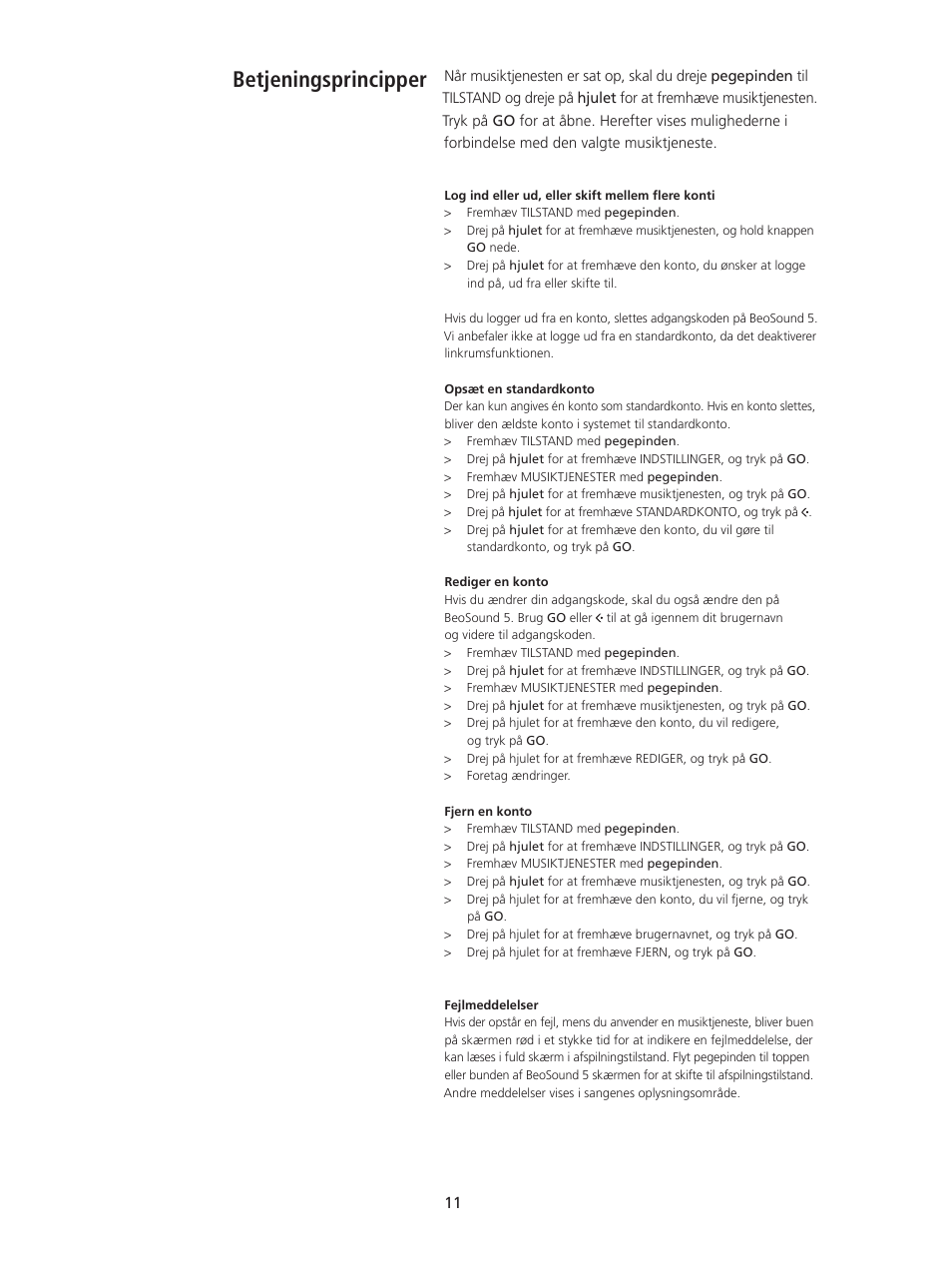 Betjeningsprincipper, Betjeningsprincipper, 11 | Bang & Olufsen BeoSound 5 Spotify User Manual | Page 11 / 176