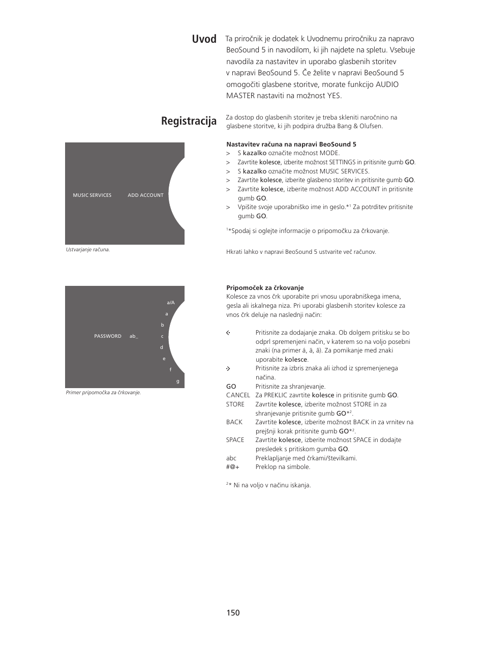 Uvod, Registracija, Acija | Uvod registracija | Bang & Olufsen BeoSound 5 Spotify User Manual | Page 150 / 176