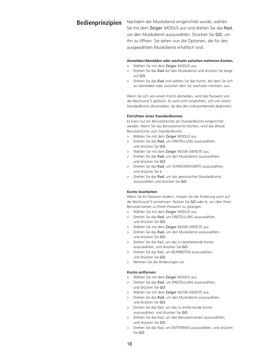 Bedienprinzipien, Bedienprinzipien, 18 | Bang & Olufsen BeoSound 5 Spotify User Manual | Page 18 / 176