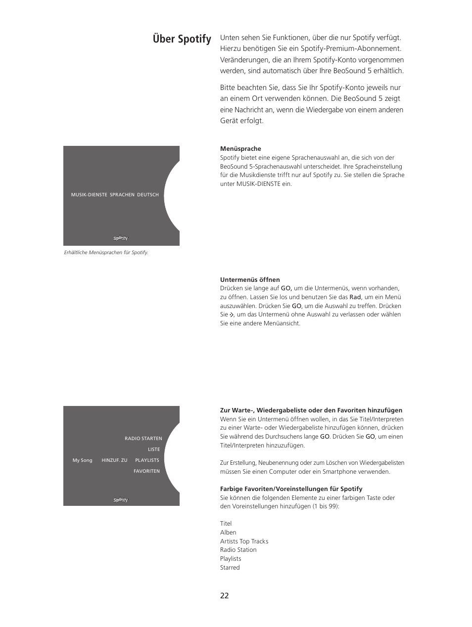 Über spotify, Über spotify, 22 | Bang & Olufsen BeoSound 5 Spotify User Manual | Page 22 / 176