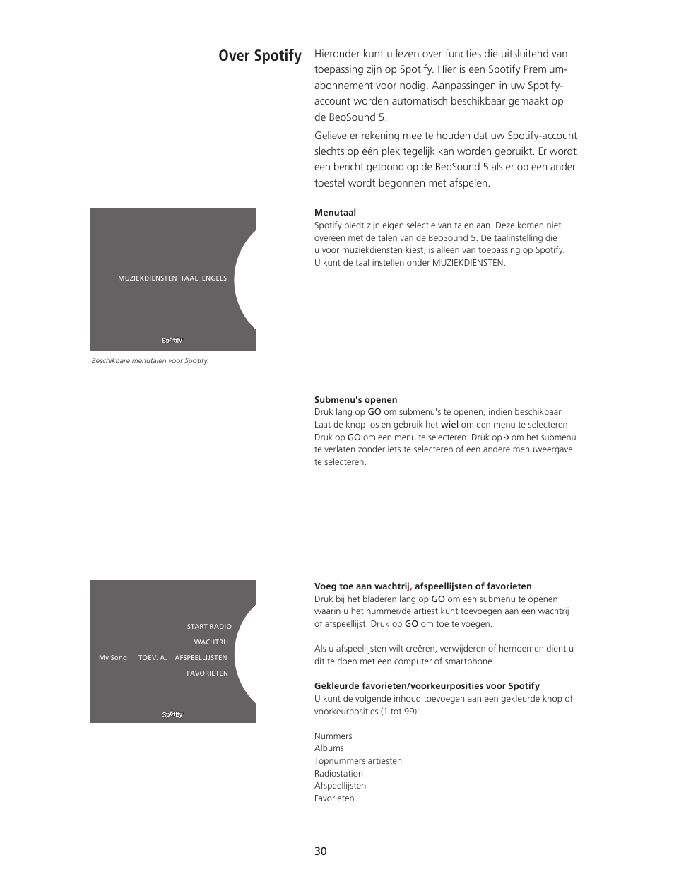 Over spotify, Over spotify, 30 | Bang & Olufsen BeoSound 5 Spotify User Manual | Page 30 / 176