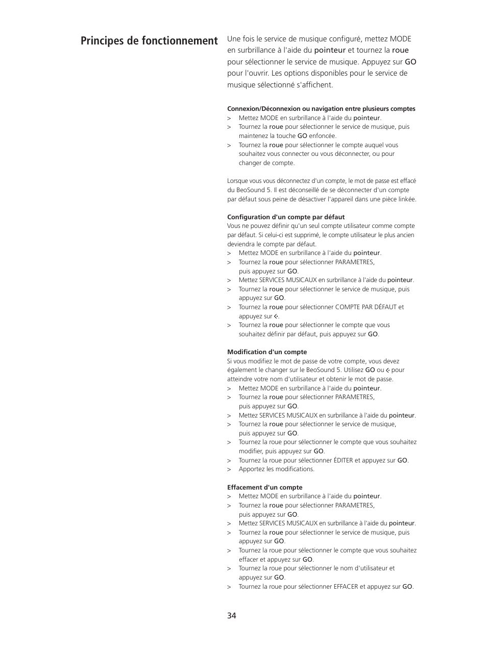Principes de fonctionnement, Principes de fonctionnement, 34 | Bang & Olufsen BeoSound 5 Spotify User Manual | Page 34 / 176