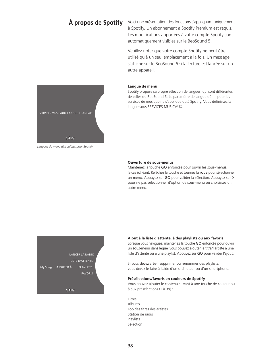 À propos de spotify, À propos de spotify, 38 | Bang & Olufsen BeoSound 5 Spotify User Manual | Page 38 / 176