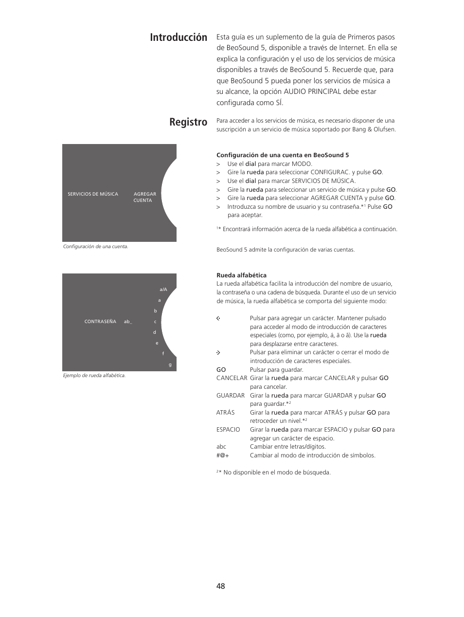 Introducción, Registro, Introducción, 48 | Registro, 48, Introducción registro | Bang & Olufsen BeoSound 5 Spotify User Manual | Page 48 / 176