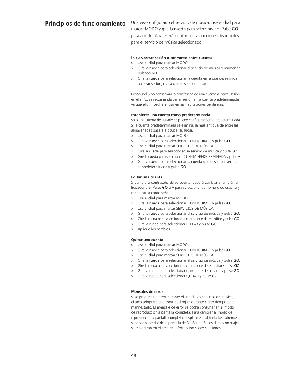Principios de funcionamiento, Principios de funcionamiento, 49 | Bang & Olufsen BeoSound 5 Spotify User Manual | Page 49 / 176