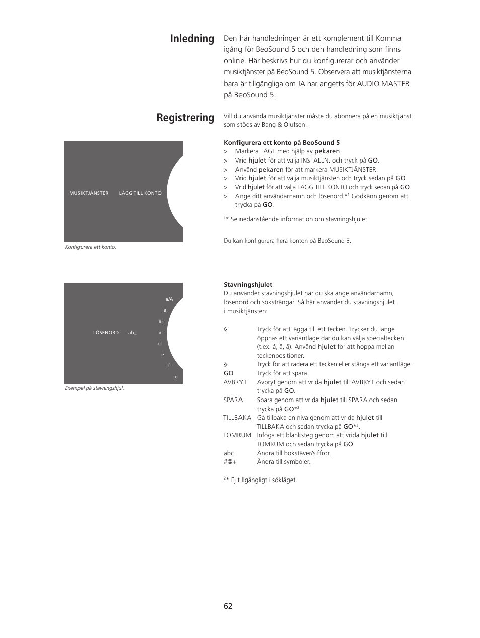 Inledning, Registrering, Inledning, 62 | Registrering, 62, Inledning registrering | Bang & Olufsen BeoSound 5 Spotify User Manual | Page 62 / 176