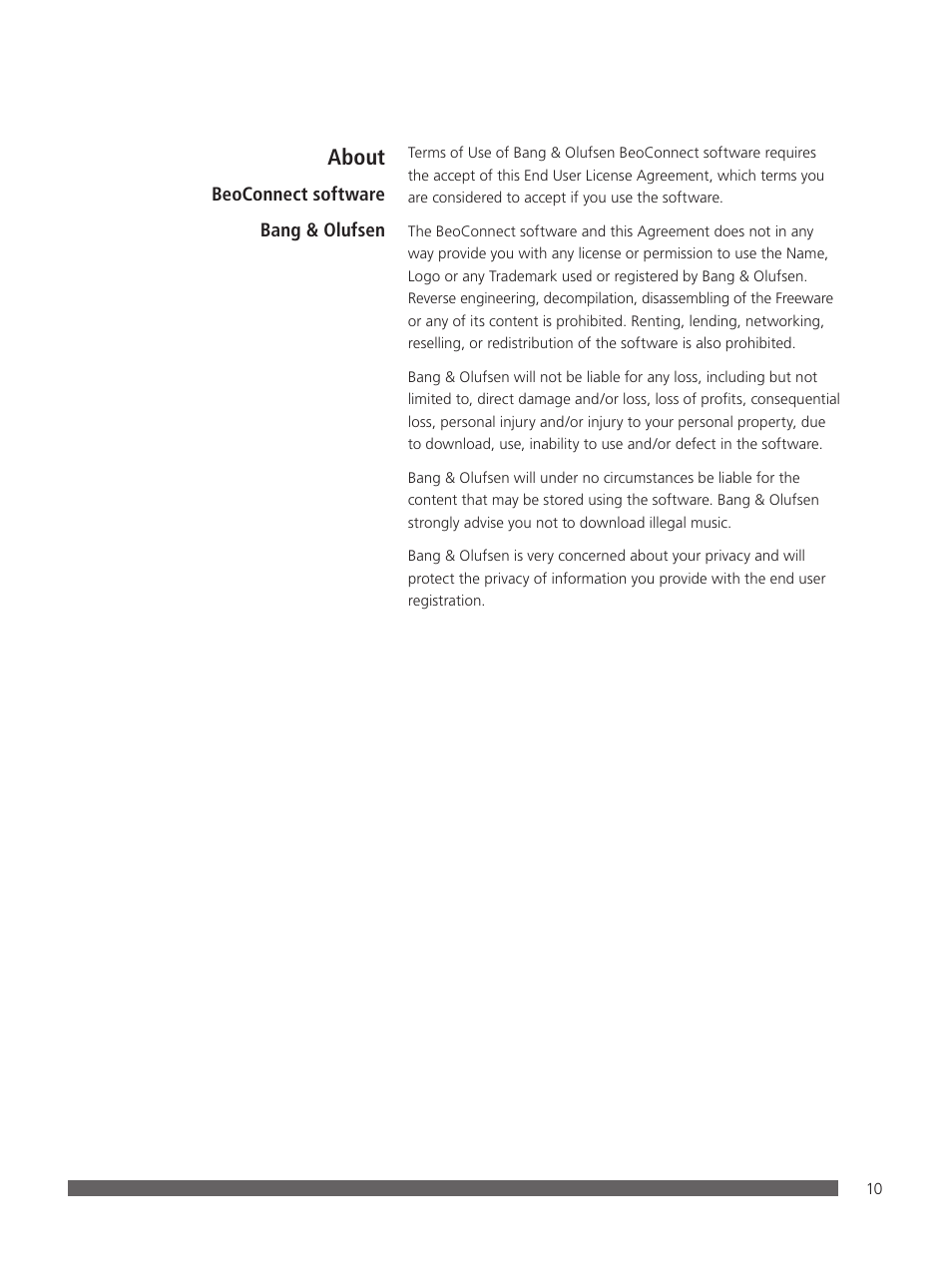 About | Bang & Olufsen BeoConnect (for Mac) User Manual | Page 10 / 217
