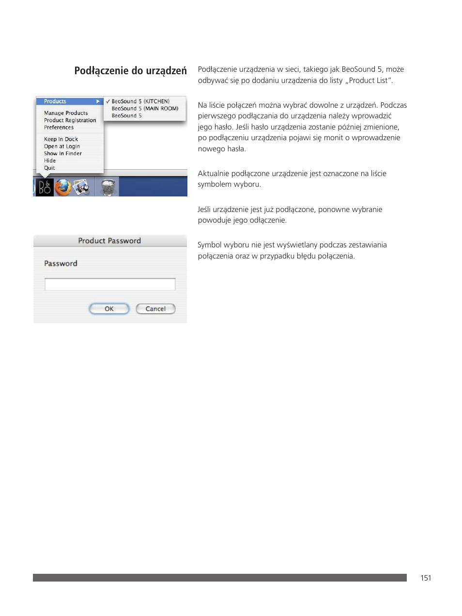 Podłączenie do urządzeń | Bang & Olufsen BeoConnect (for Mac) User Manual | Page 151 / 217