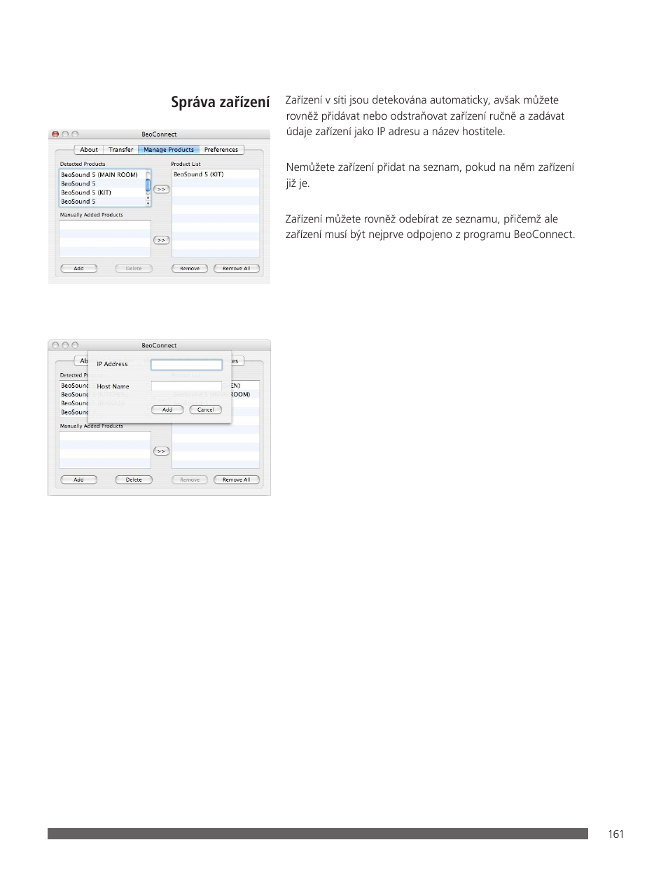 Správa zařízení | Bang & Olufsen BeoConnect (for Mac) User Manual | Page 161 / 217