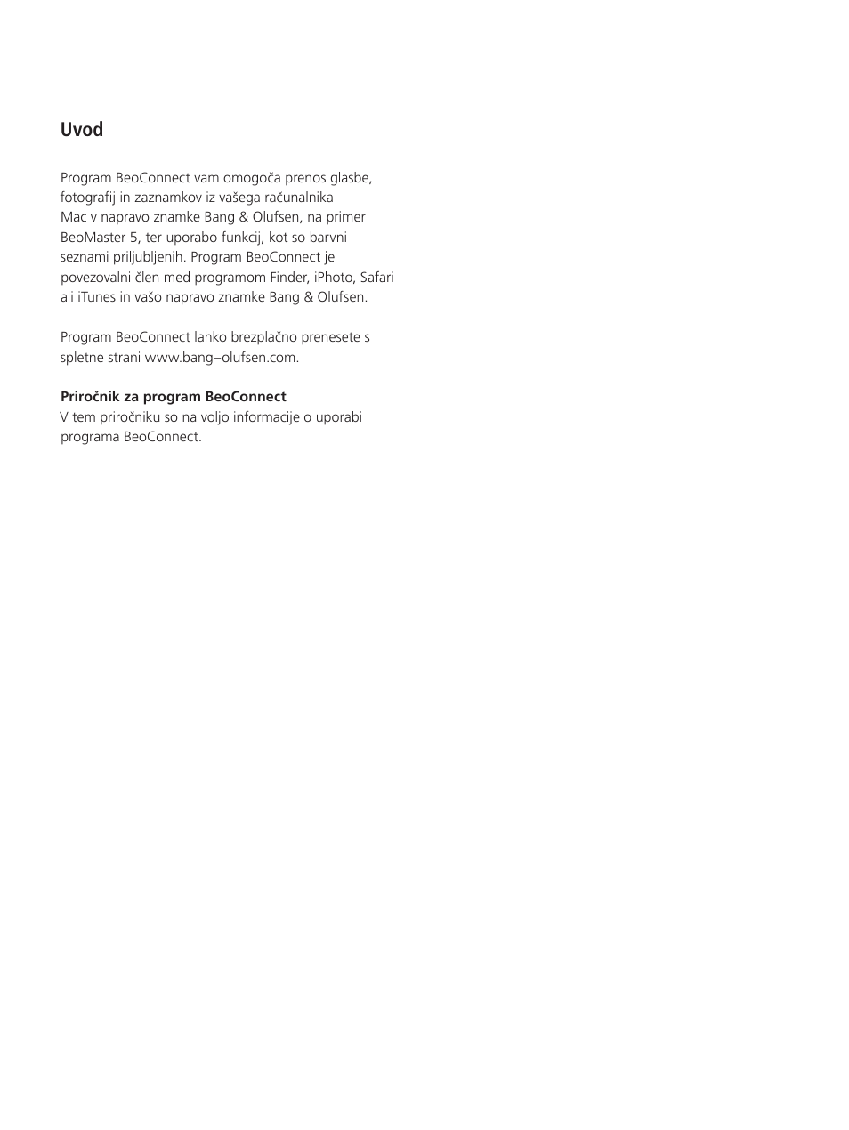 Uvod | Bang & Olufsen BeoConnect (for Mac) User Manual | Page 183 / 217