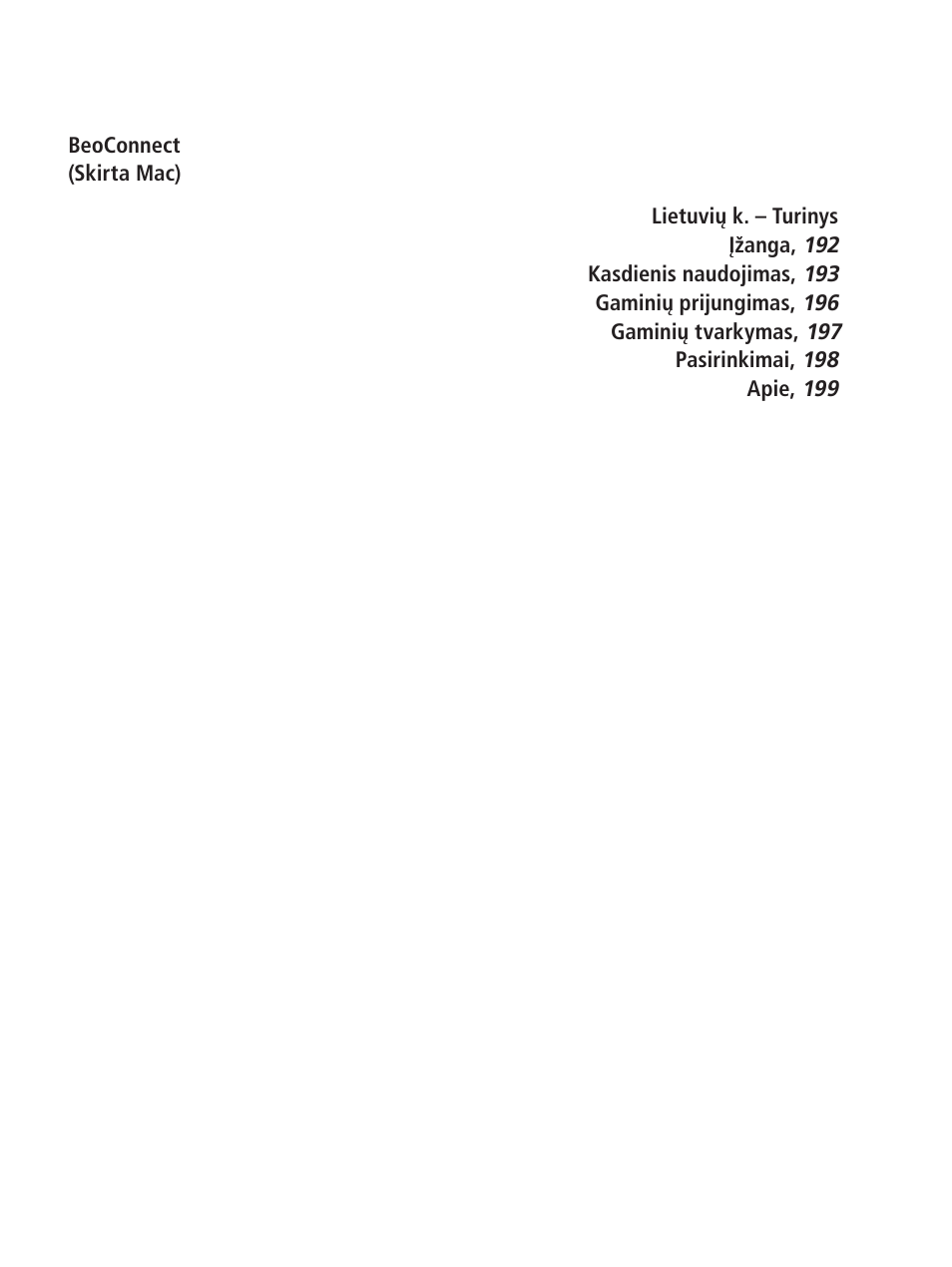 Lietuvių k. – lithuanian | Bang & Olufsen BeoConnect (for Mac) User Manual | Page 191 / 217