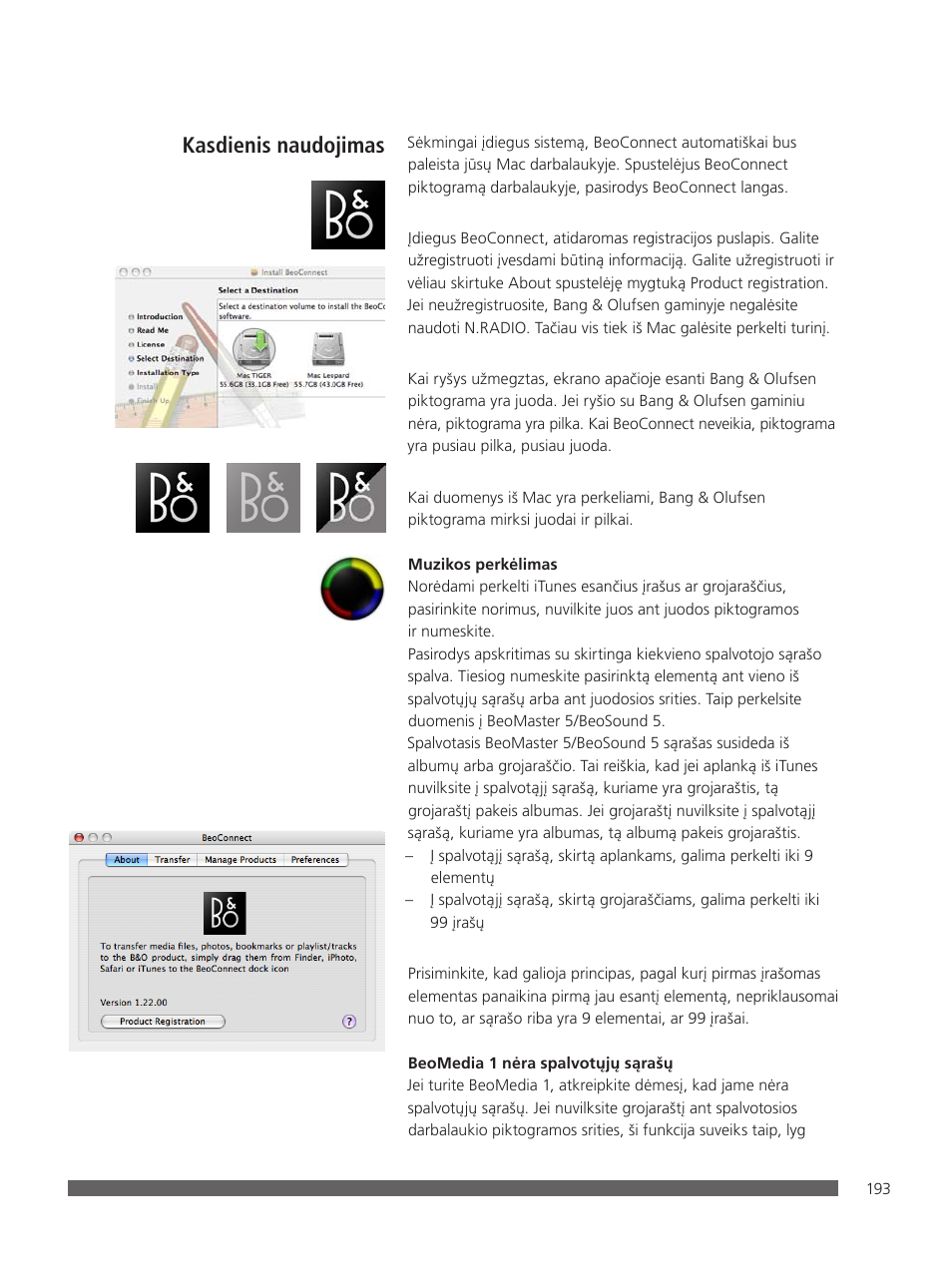 Kasdienis naudojimas | Bang & Olufsen BeoConnect (for Mac) User Manual | Page 193 / 217